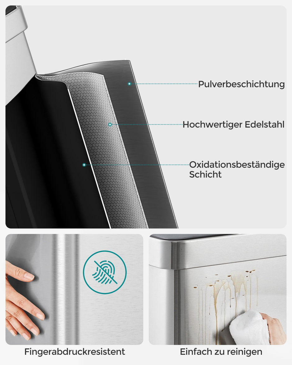 Prullenbak – 2 x 30 L vakken – Softclose deksel – Roestvrijstalen look – 58 x 31,5 x 59 cm