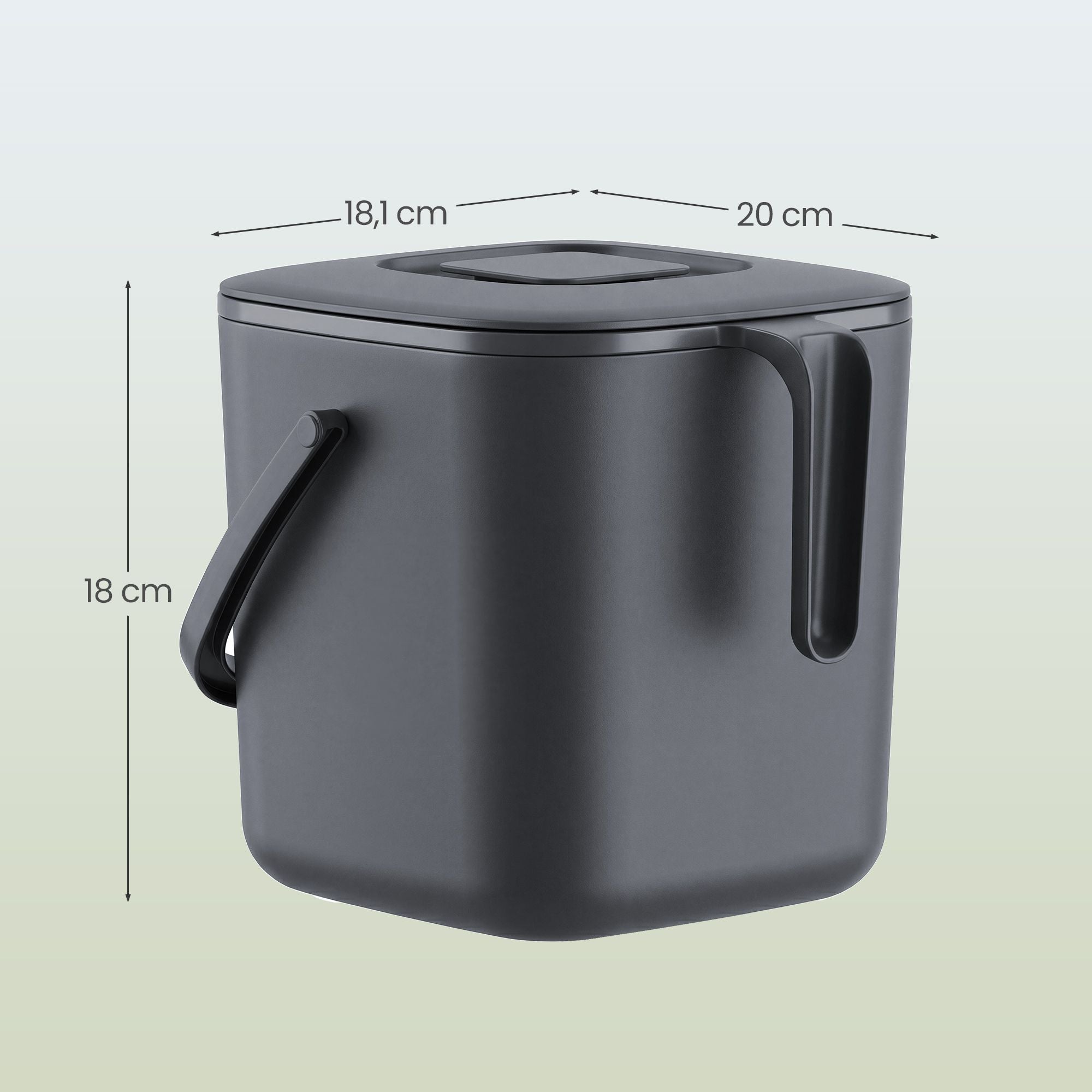 Gft-emmer - Geurdicht met Deksel en Handgreep - Grijs - 21 x 20 x 19,5 cm