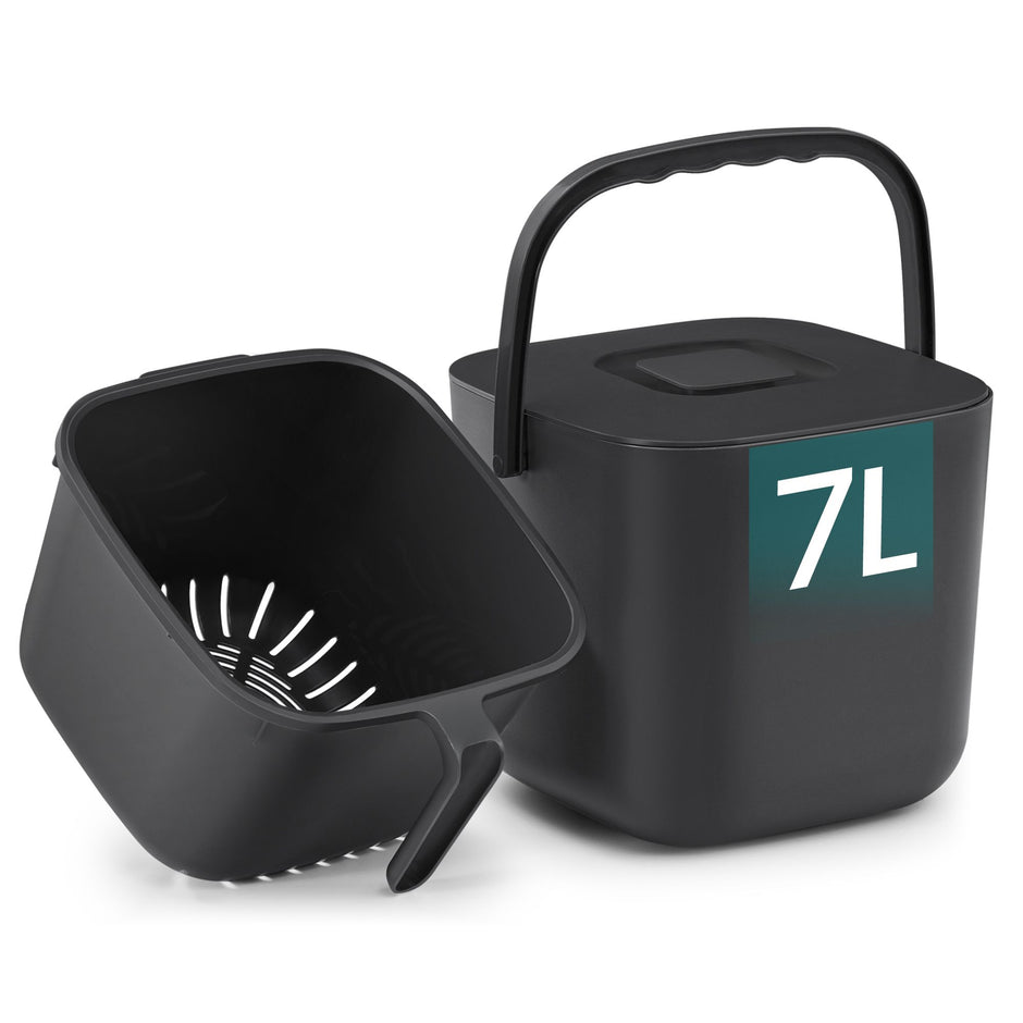 Gft-emmer - Geurdicht met Deksel en Handgreep - Zwart - 23,9 x 22 x 19,5 cm