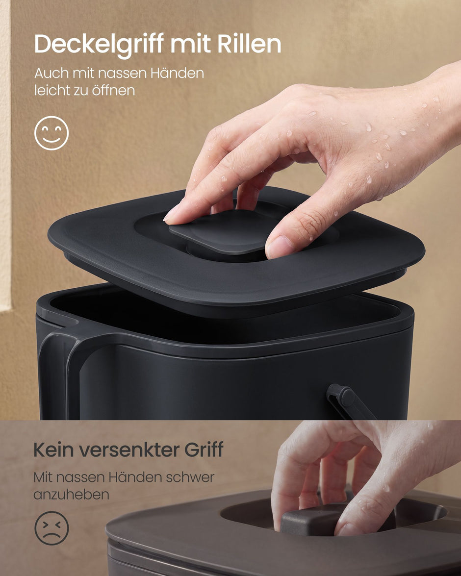 Gft-emmer - Geurdicht met Deksel en Handgreep - Zwart - 23,9 x 22 x 19,5 cm