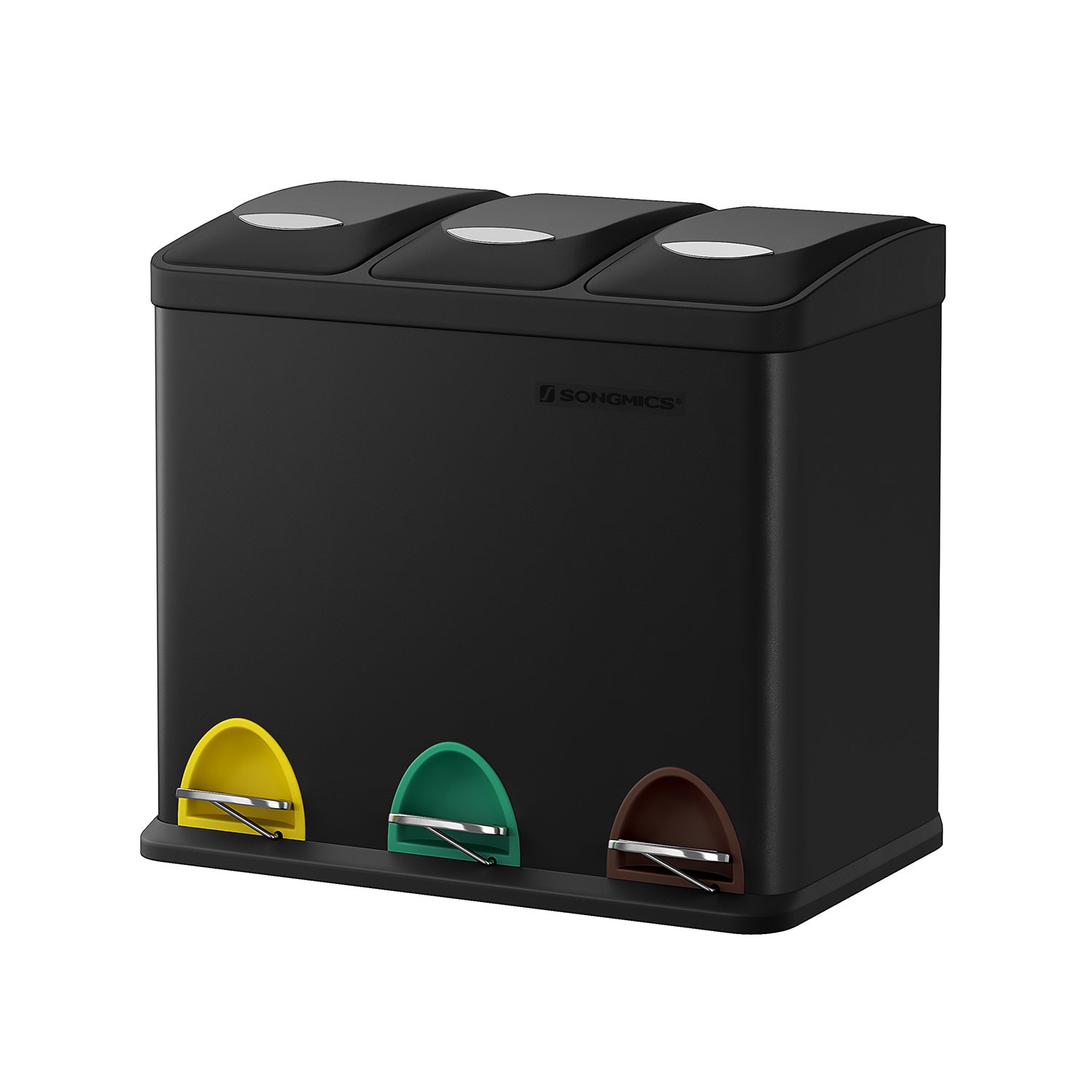 Vuilnisbak – 3 × 8 liter – met deksel & binnenemmer – crème-wit & bruin