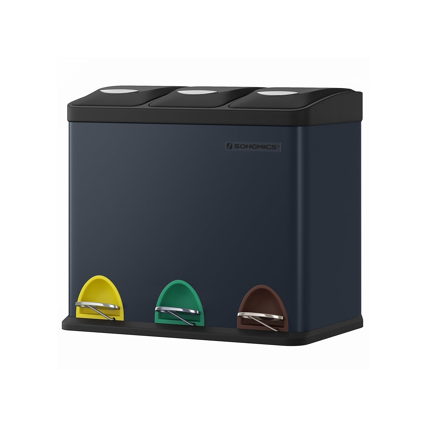 Afvalscheidingsprullenbak – 3-in-1 compartimenten – zilver