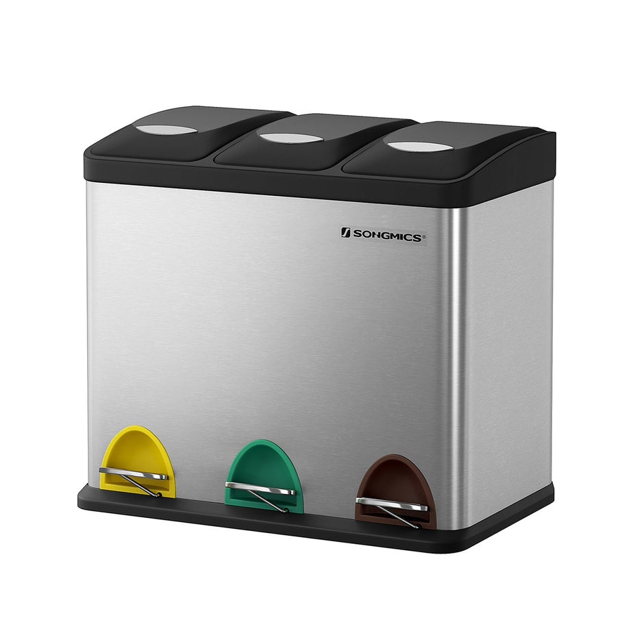 Vuilnisbak met 3 x 8 L compartimenten – Met uitneembare binnenemmers – Inclusief 15 afvalzakken