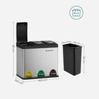 Afvalscheidingsprullenbak – pedaalemmer – 24 liter – 3-in-1 – zilver