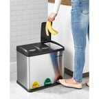 Afvalscheidingsprullenbak – pedaalemmer – 24 liter – 3-in-1 – zilver