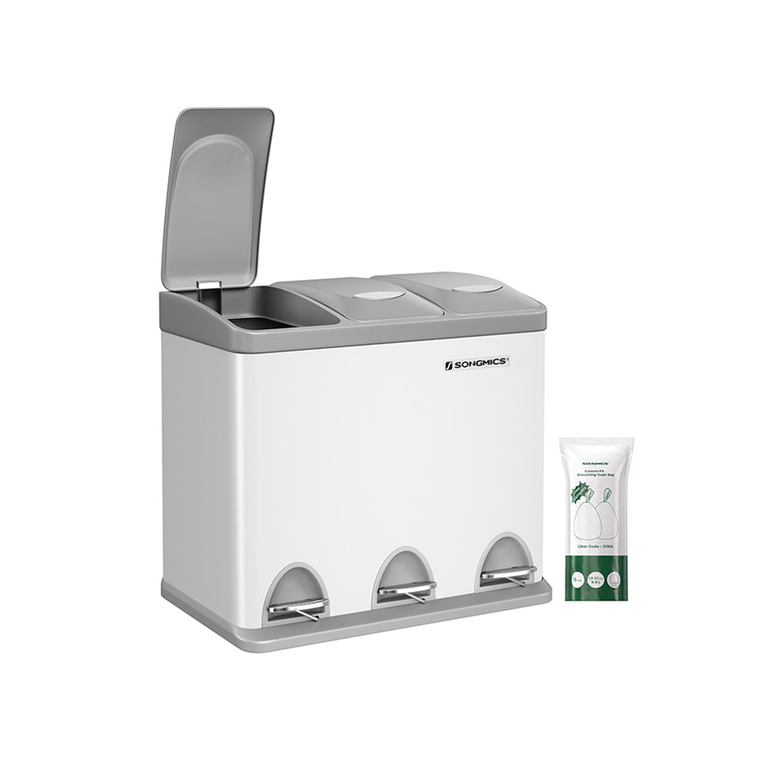 Vuilnisbak – 3 × 8 liter – met deksel & binnenemmer – crème-wit & bruin