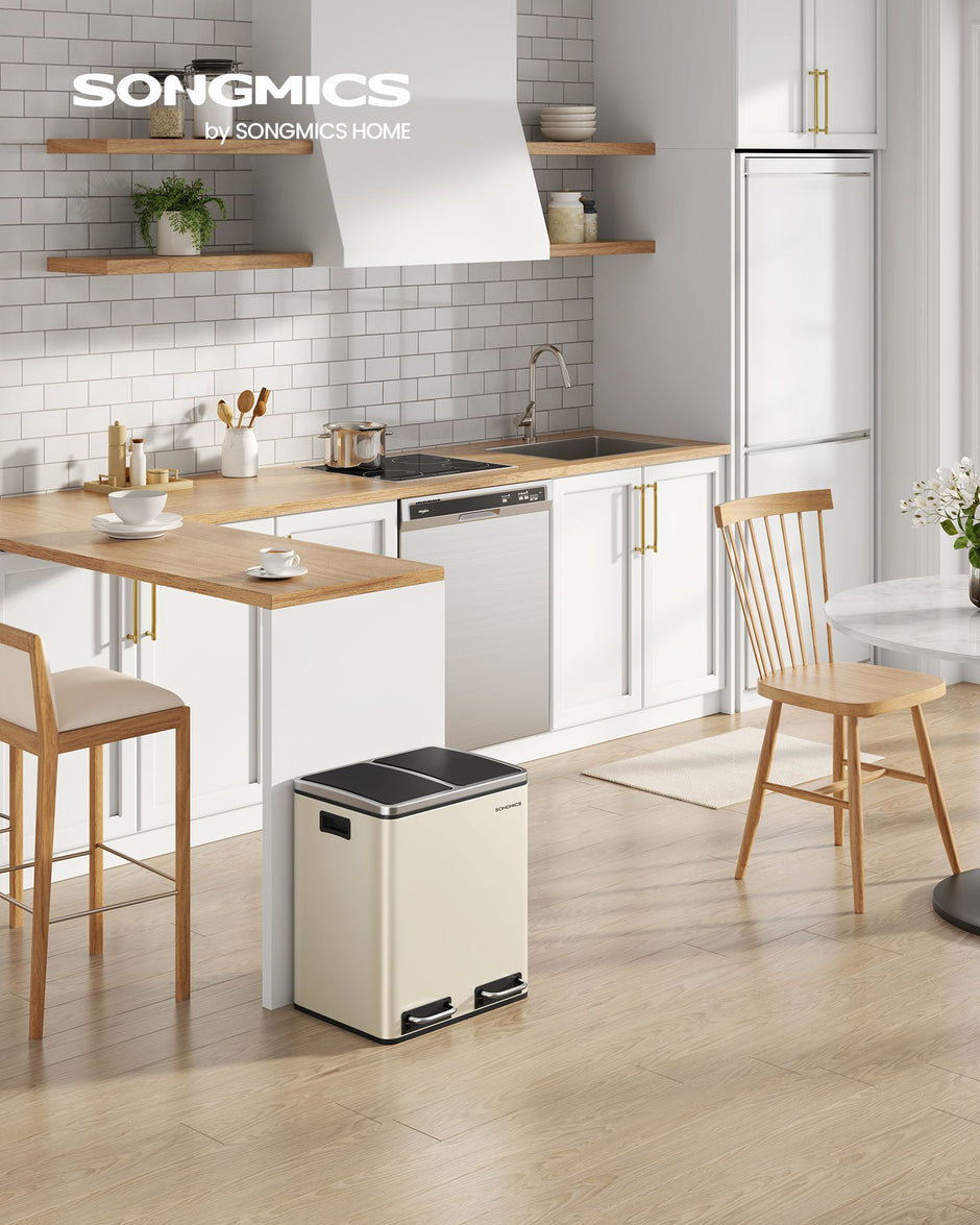 Vuilnisbak met 2 x 15 L compartimenten – Zacht sluitmechanisme – Uitneembare binnenemmers