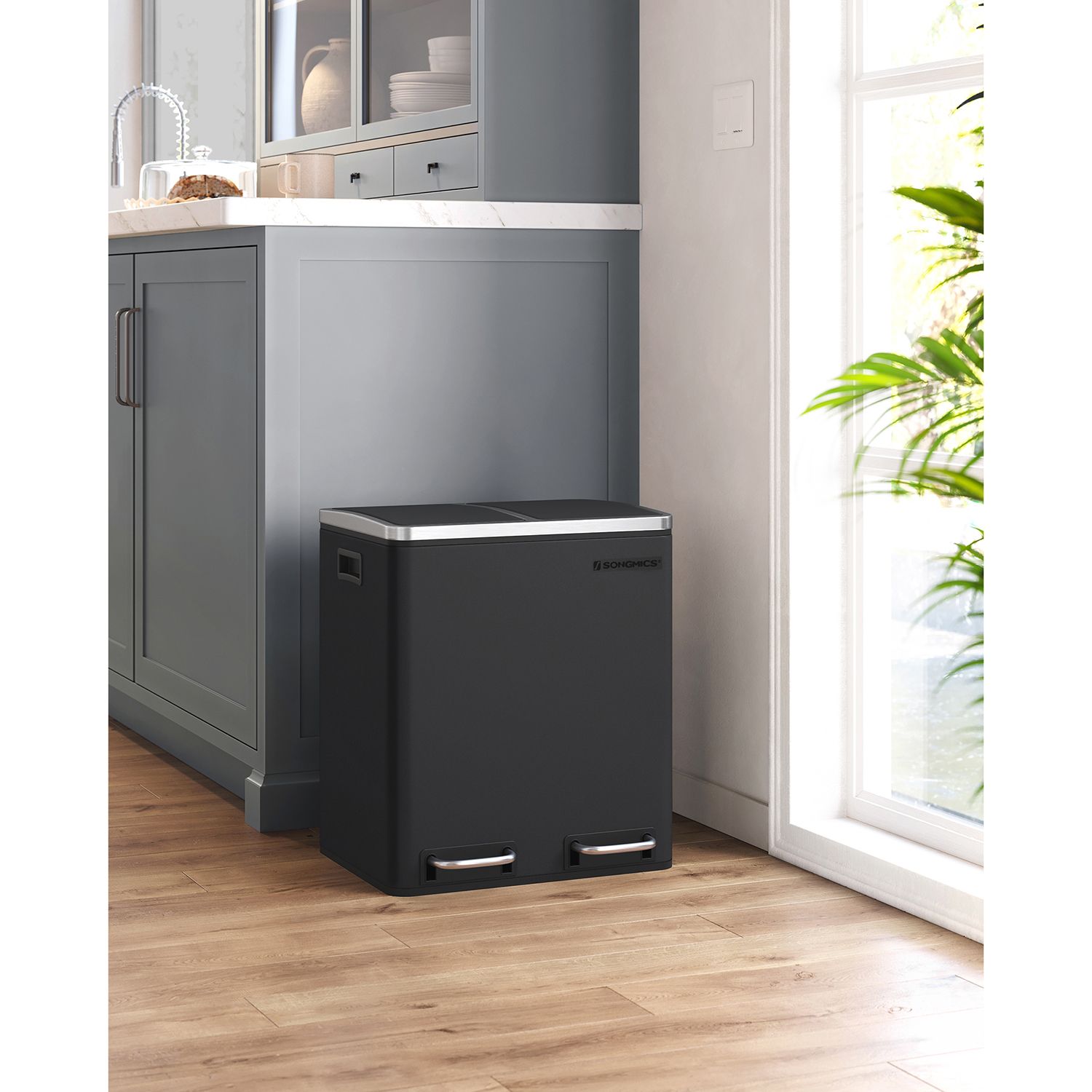 Afvalemmer – Pedaalemmer met afvalscheiding – 2 x 15 L – Zwart
