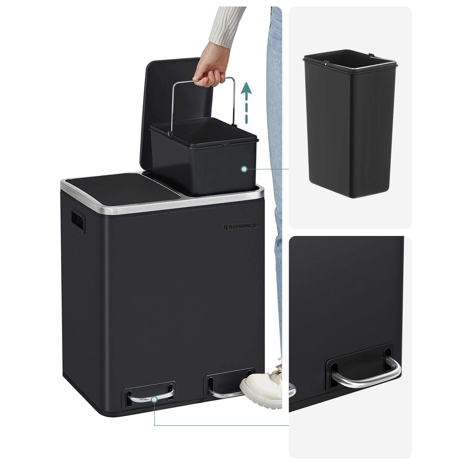 Afvalemmer – Pedaalemmer met afvalscheiding – 2 x 15 L – Zwart