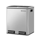 Afvalemmer – pedaal – 2 binnenbakken – rvs – 2 x 15 L – zilver