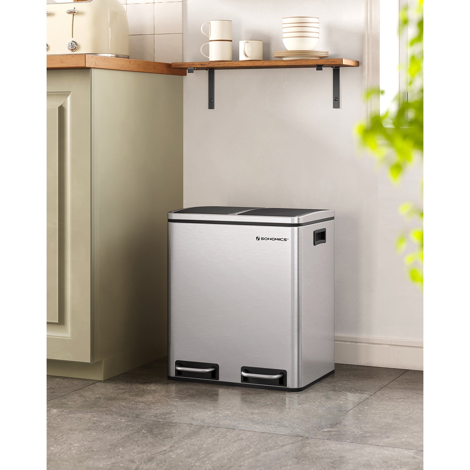 Afvalemmer – pedaal – 2 binnenbakken – rvs – 2 x 15 L – zilver