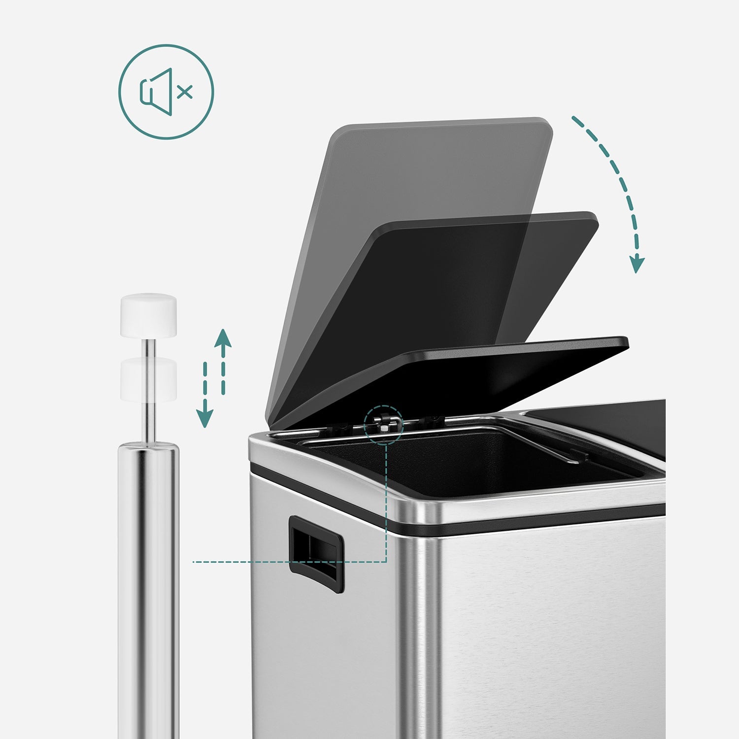 Afvalemmer – pedaal – 2 binnenbakken – rvs – 2 x 15 L – zilver