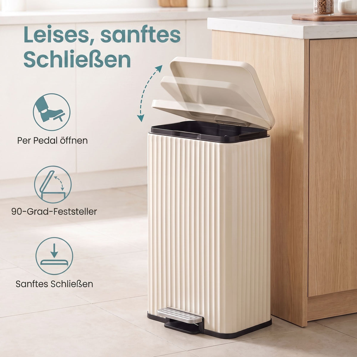 Pedaalemmer - Met Softclose-deksel en Uitneembare Binnenemmer - Beige - 33,6 x 29,8 x 59,5 cm