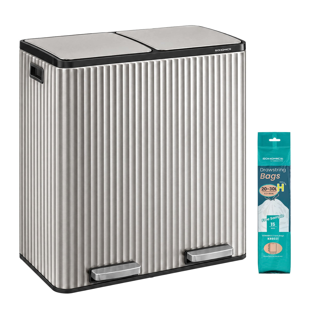 Afvalscheidingssysteem – 2 x 30 L – Staal – Soft-Close Deksel – Zilver