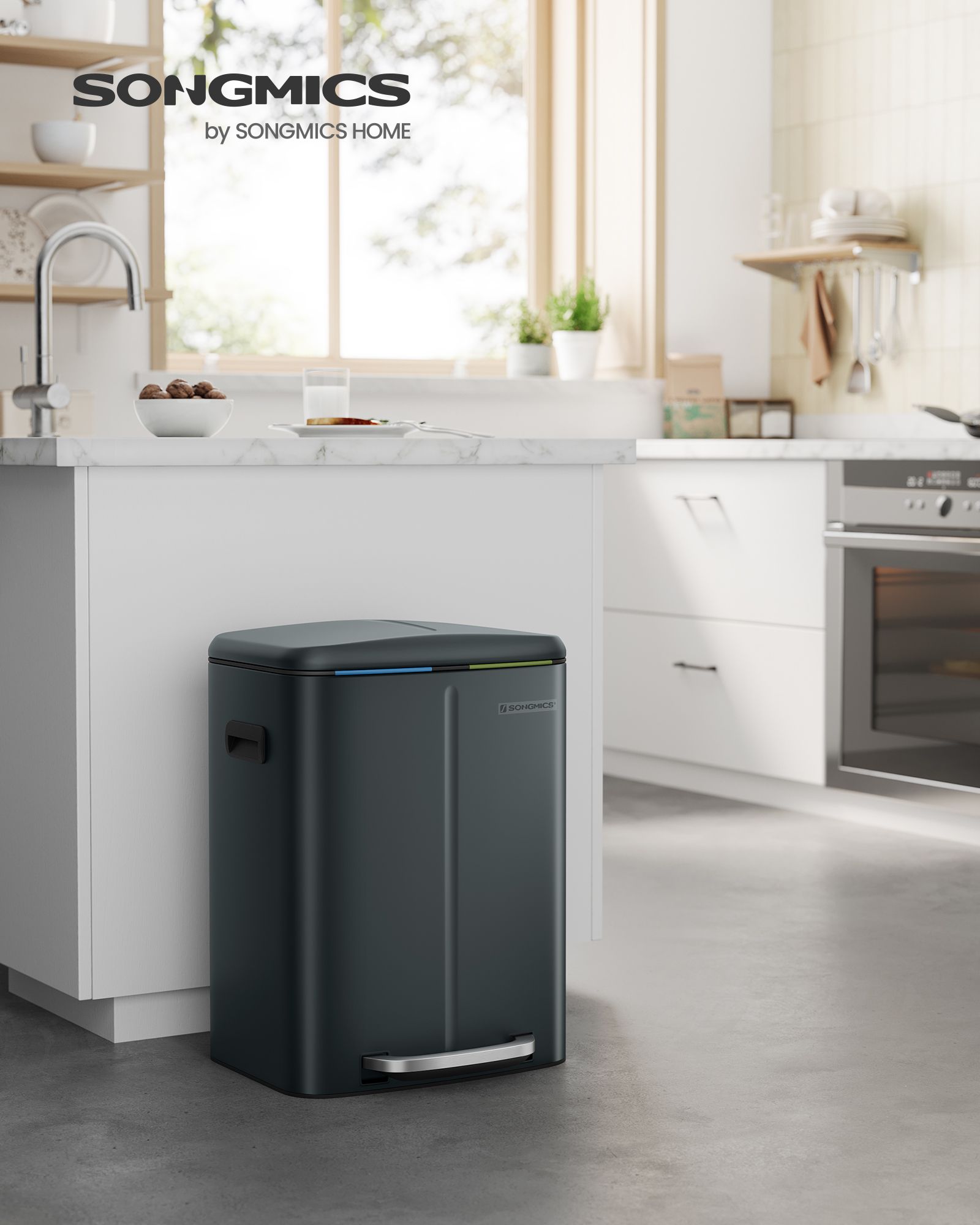 Keukenprullenbak – 2 × 20 L – met softclose deksel – groengrijs