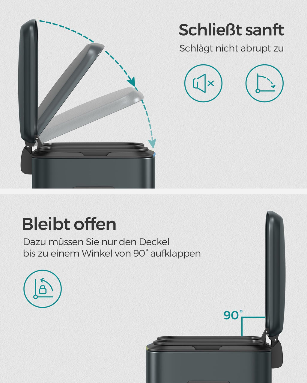 Keukenprullenbak – 2 × 20 L – met softclose deksel – groengrijs