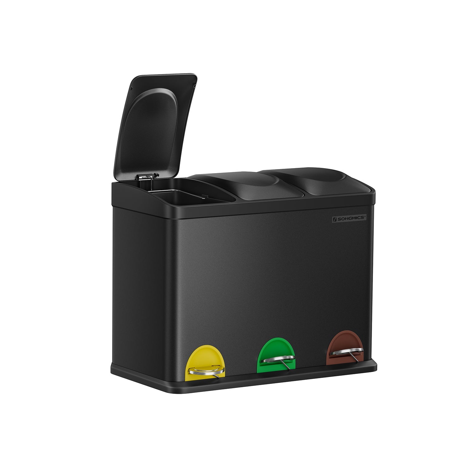 Afvalbak – Pedaalemmer met 3 compartimenten – Zilver/Zwart