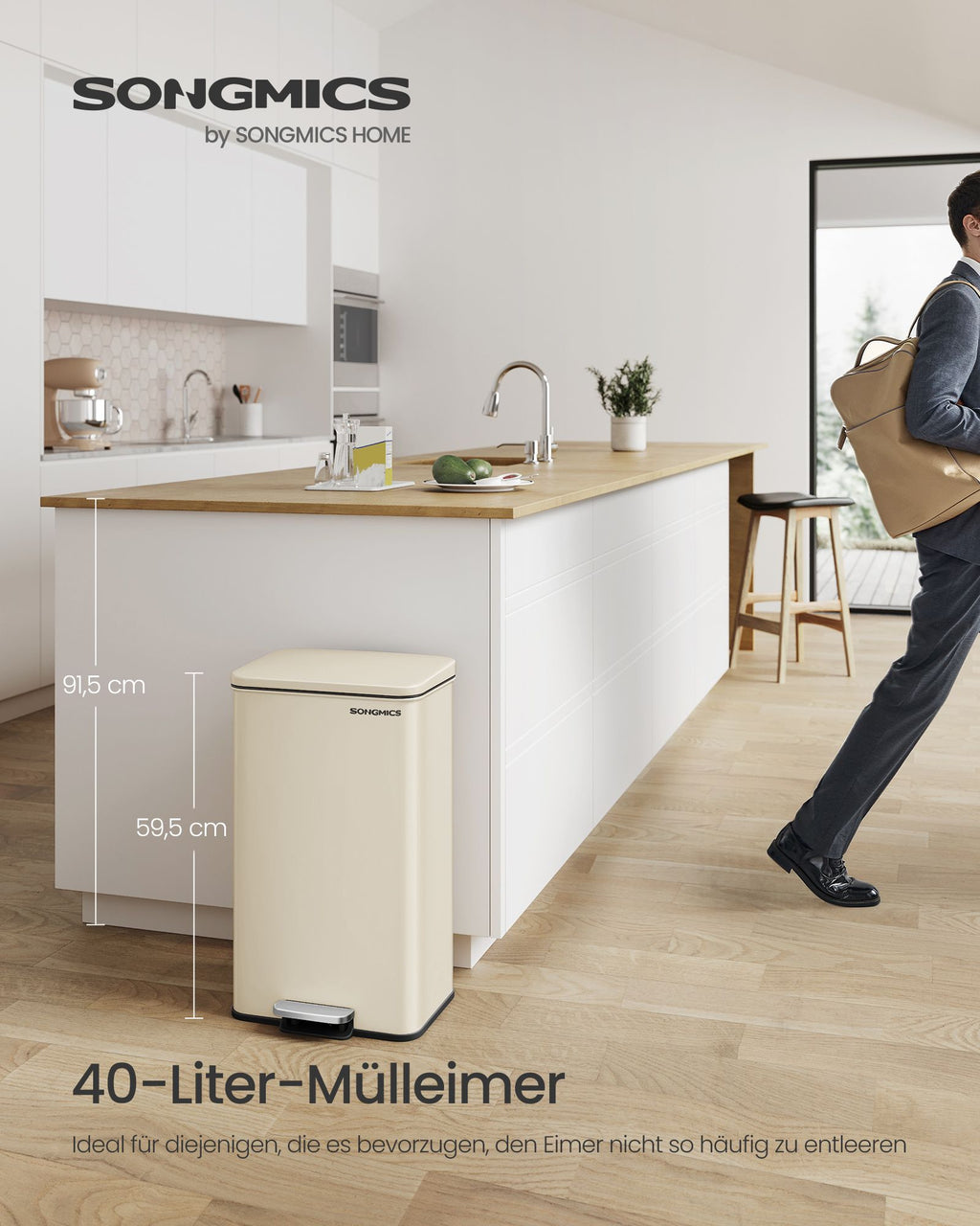 Keukenprullenbak Met Deksel 40 Liter Zandbeige