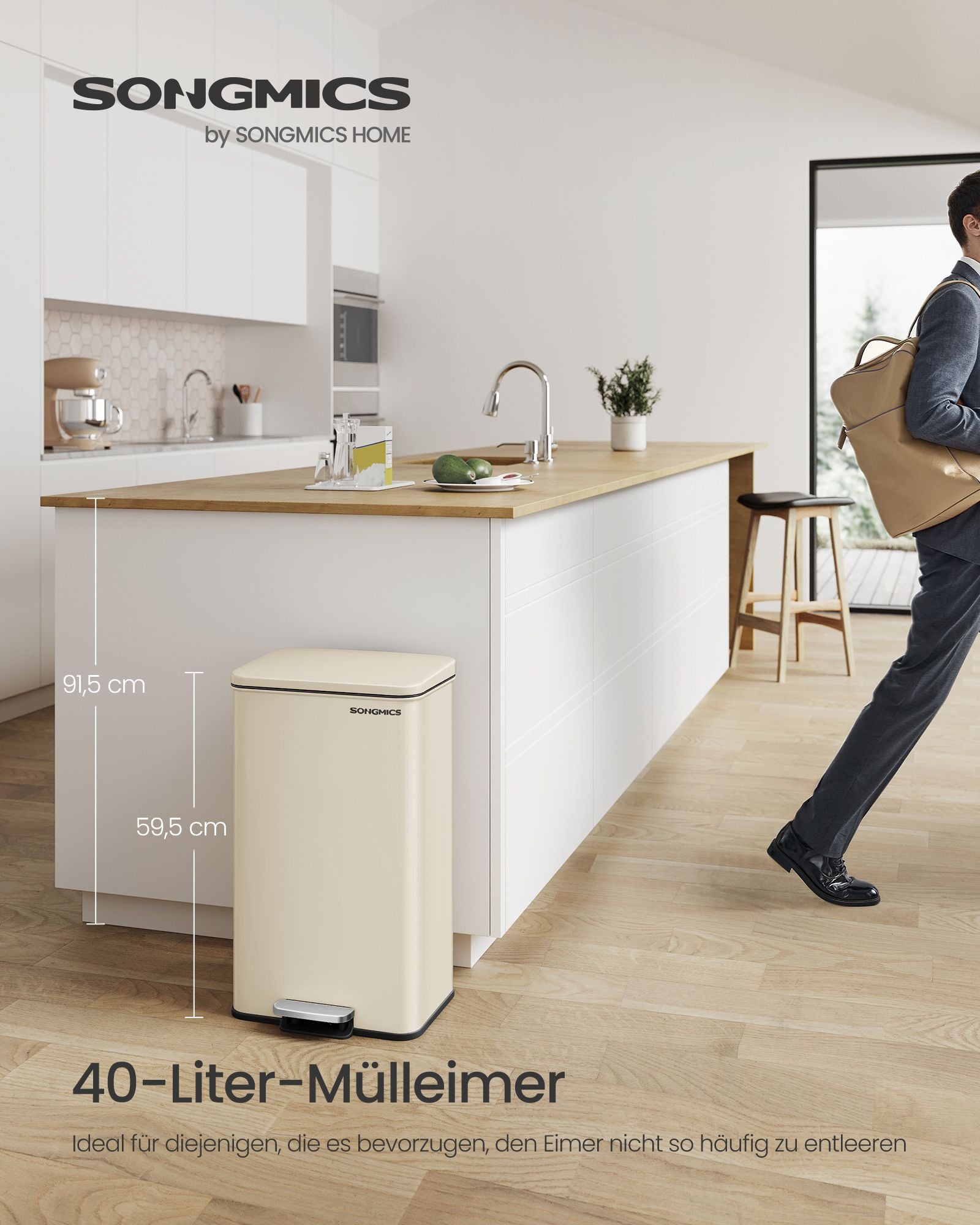Keukenprullenbak Met Deksel 40 Liter Zandbeige