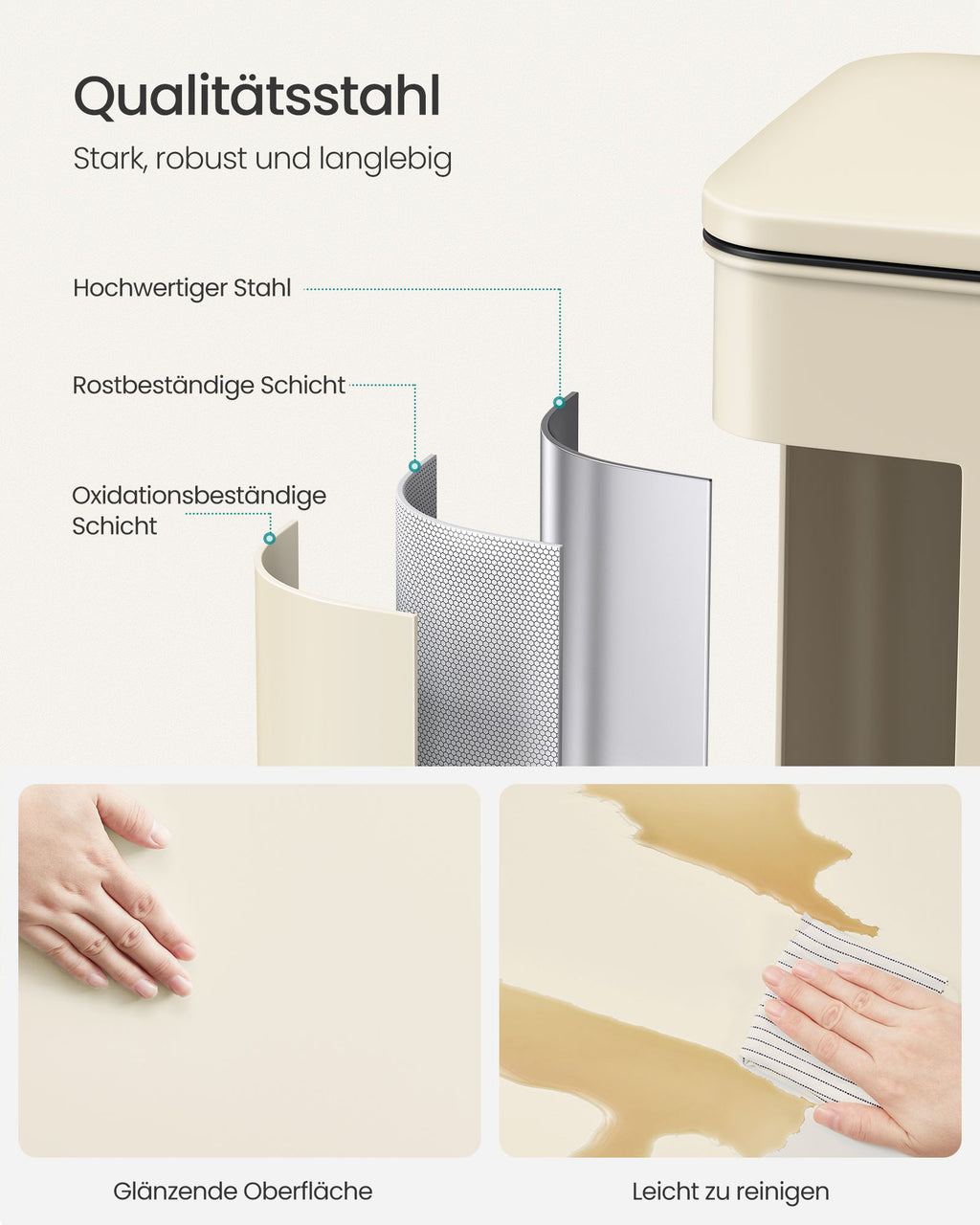 Keukenprullenbak Met Deksel 40 Liter Zandbeige