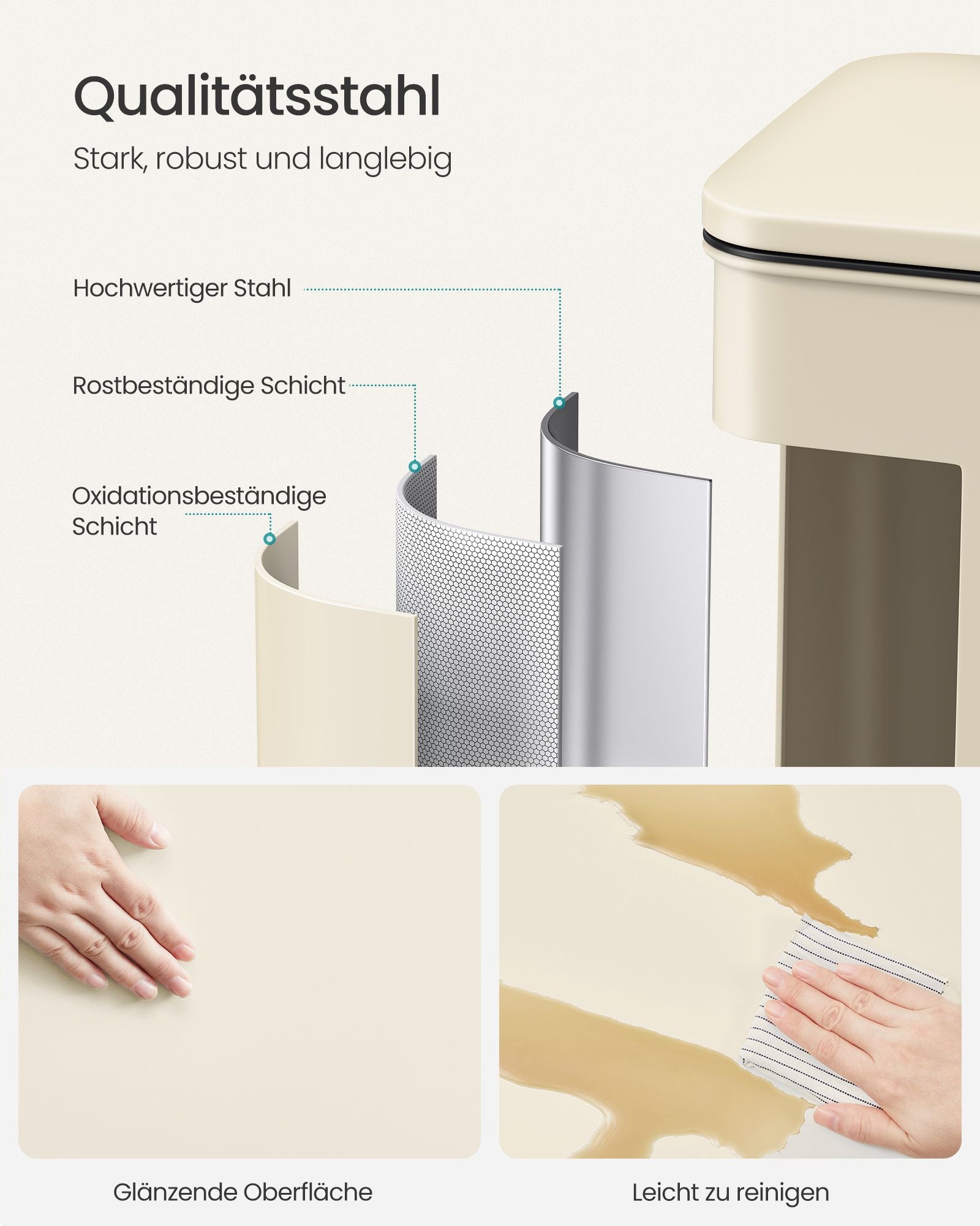 Keukenprullenbak Met Deksel 40 Liter Zandbeige