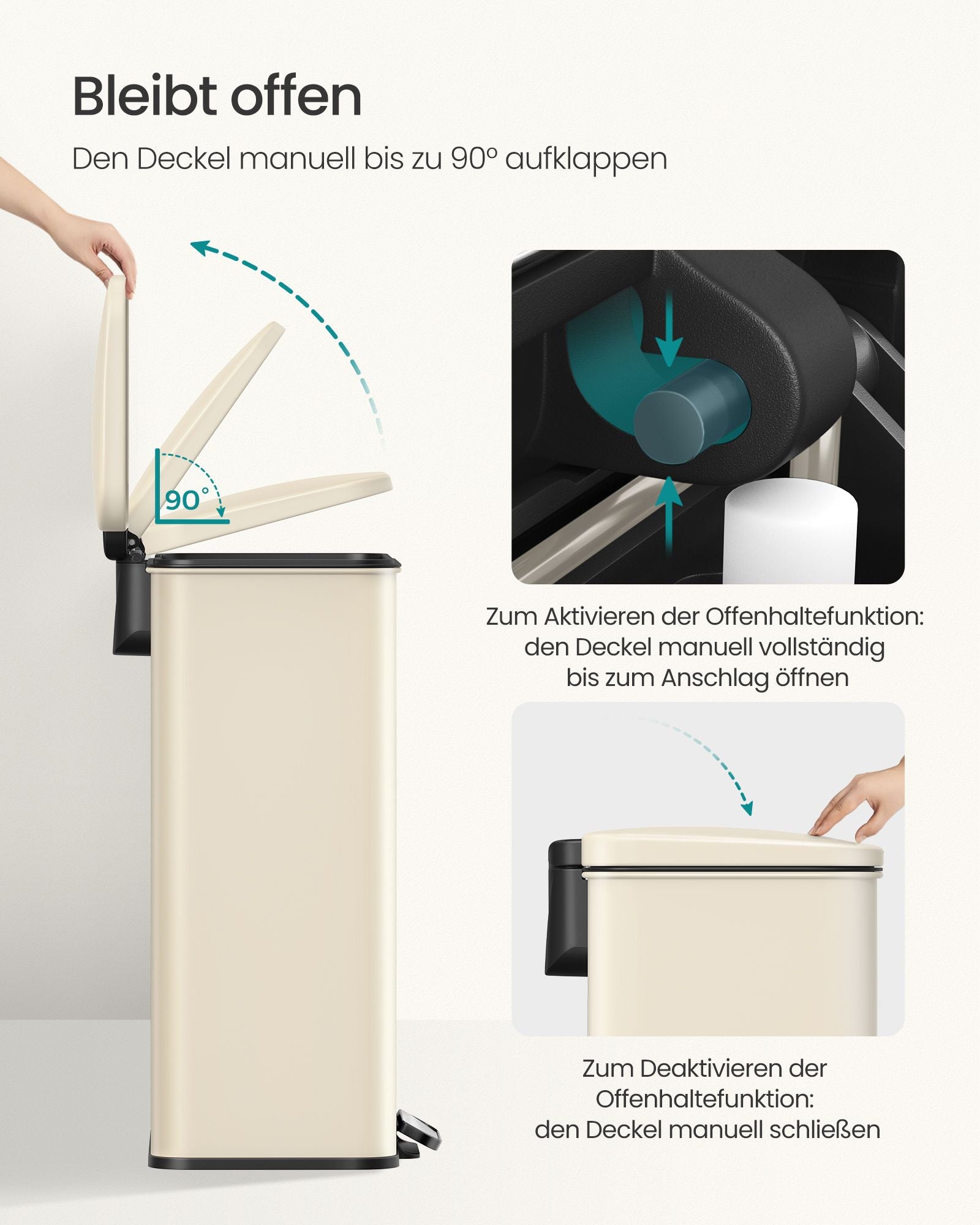 Keukenprullenbak Met Deksel 40 Liter Zandbeige