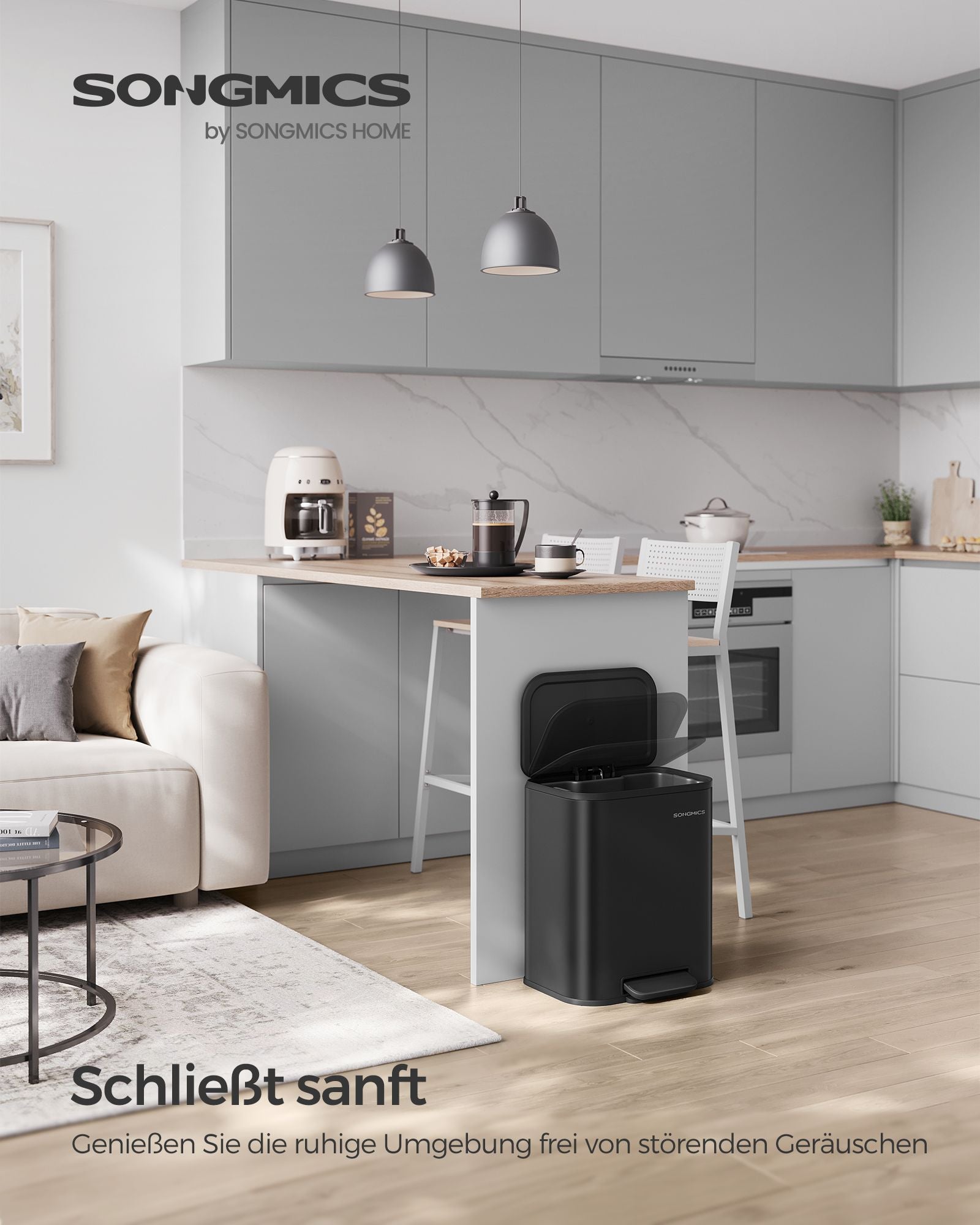 Vuilnisbak 20 Liter – Compact ontwerp – 90° openstaand deksel – Met binnenemmer