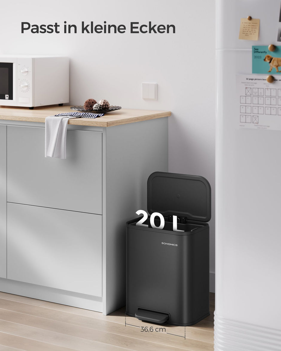 Vuilnisbak 20 Liter – Compact ontwerp – 90° openstaand deksel – Met binnenemmer