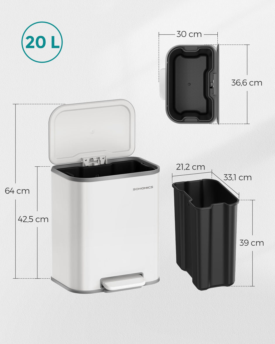 Prullenbak – 20 liter – Met geruisloze sluiting – Inclusief binnenemmer – Compact ontwerp