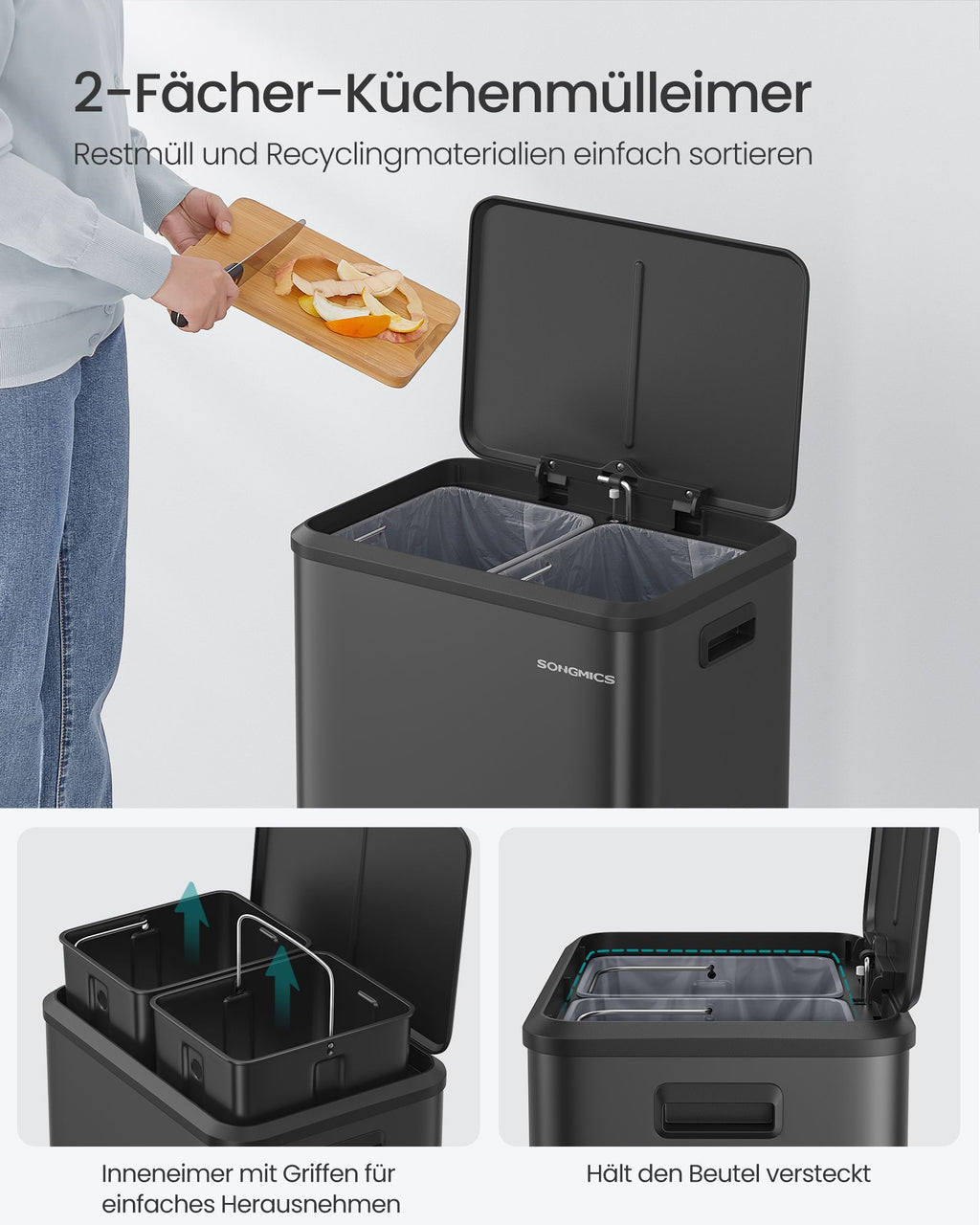 Afvalscheidingssysteem 2 X 15 L Inkt Zwart