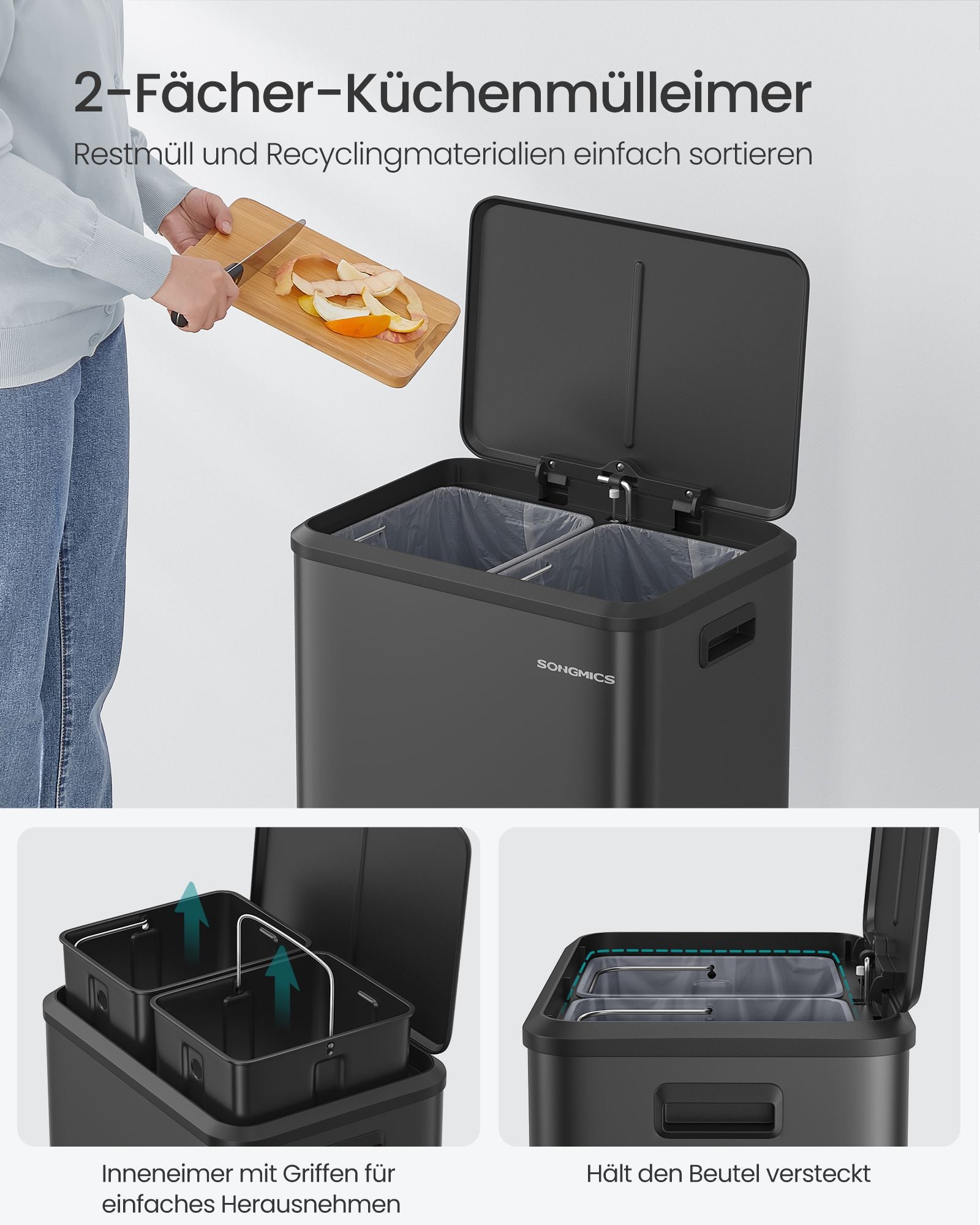 Afvalscheidingssysteem 2 X 15 L Inkt Zwart