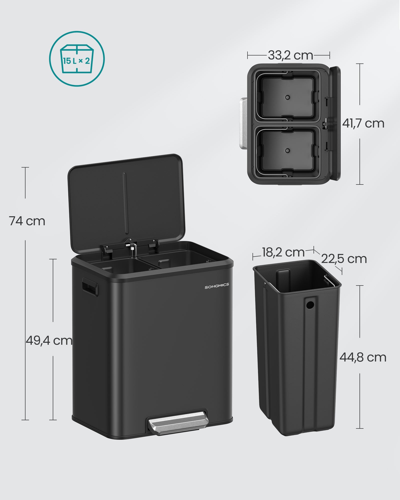 Afvalscheidingssysteem 2 X 15 L Inkt Zwart