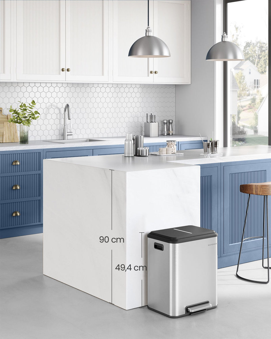 Vuilnisbak met 2 x 15 L compartimenten – Met binnenemmers – Geruisloos deksel – 60 x 30 x 50 cm