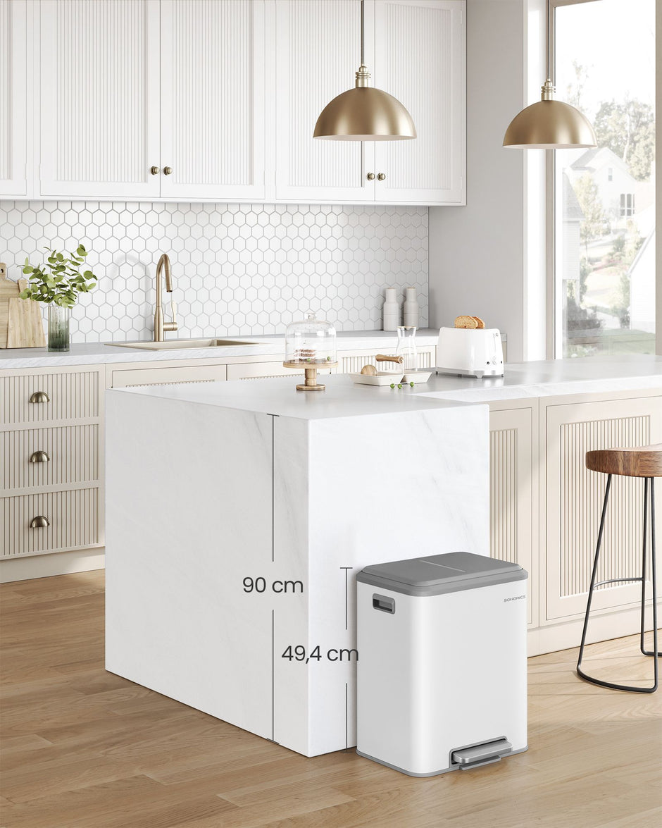 Vuilnisbak met 2 x 15 L compartimenten – Met binnenemmers – Geruisloos deksel – 60 x 30 x 50 cm