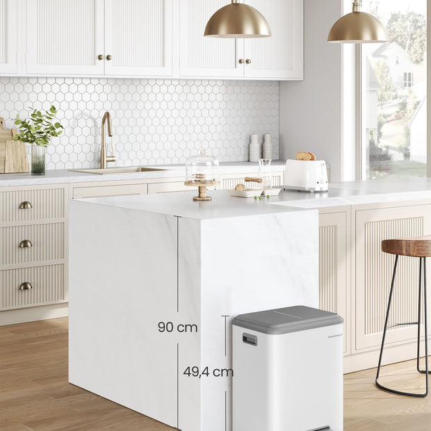 Vuilnisbak met 2 x 15 L compartimenten – Met binnenemmers – Geruisloos deksel – 60 x 30 x 50 cm