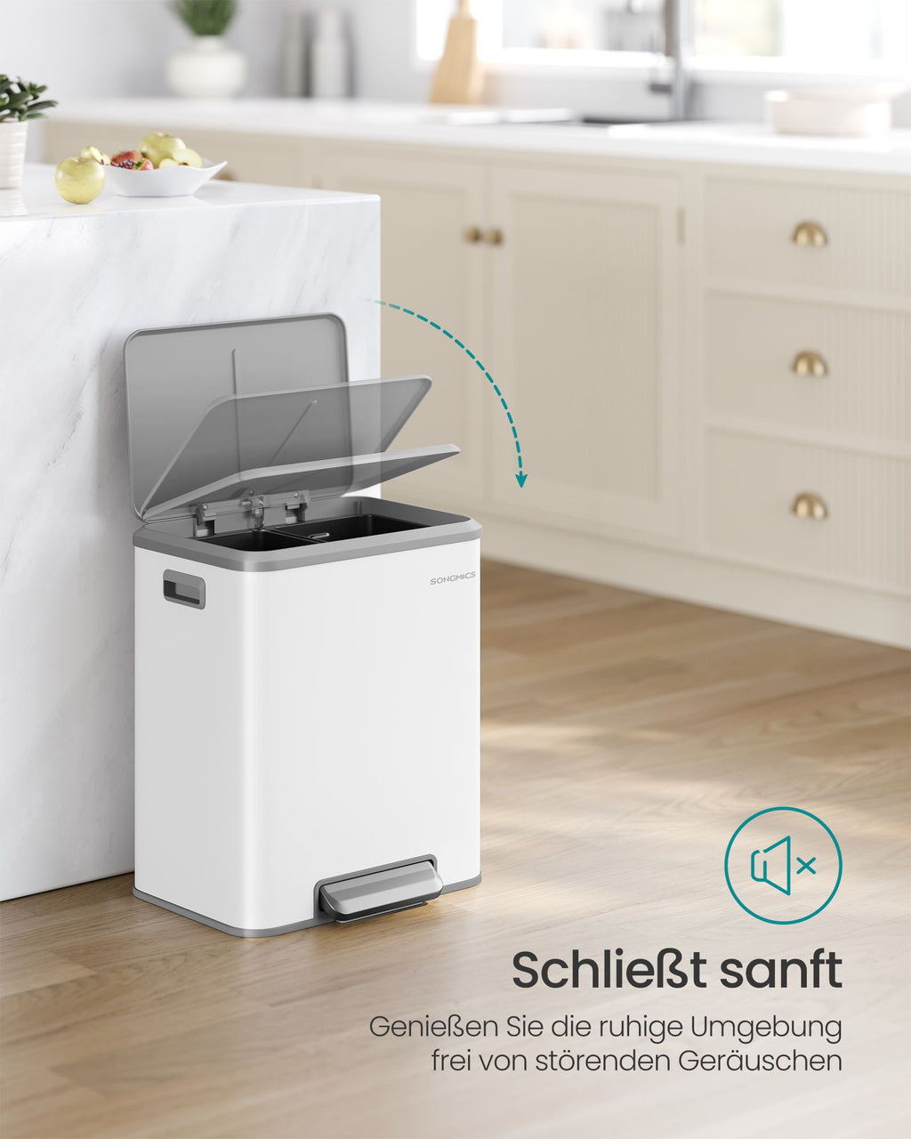 Afvalscheidingssysteem 2 Compartimenten Voor Recycling En Restafval, Wolkwit