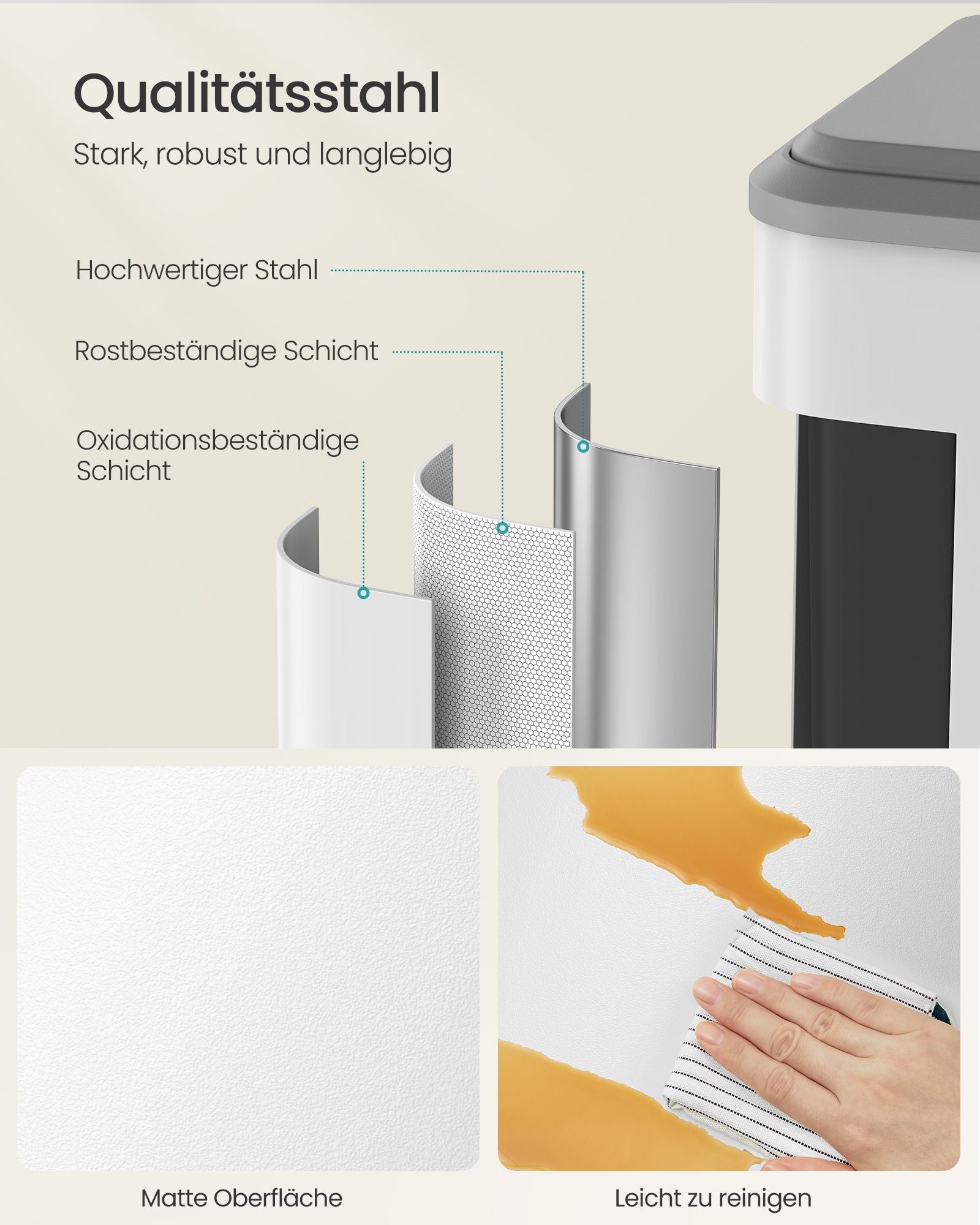 Afvalscheidingssysteem 2 Compartimenten Voor Recycling En Restafval, Wolkwit
