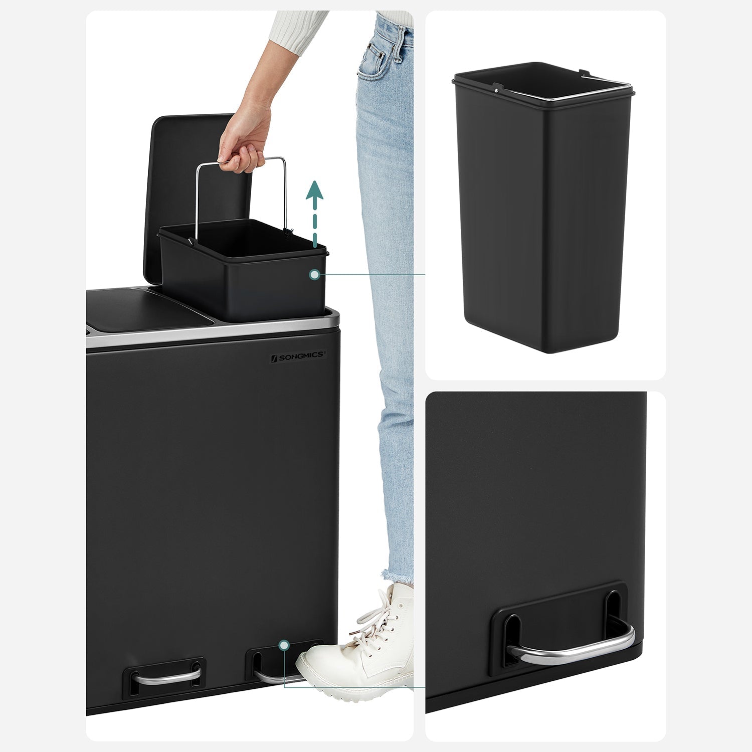 Afvalscheidingssysteem – 3 compartimenten – 3 × 18 L – met zandbeige deksel