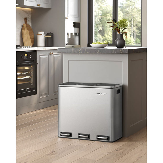 Prullenbak – 3 x 18 L compartimenten – Zacht sluitende deksels – Uitneembare binnenemmers – Ruimtebesparend ontwerp