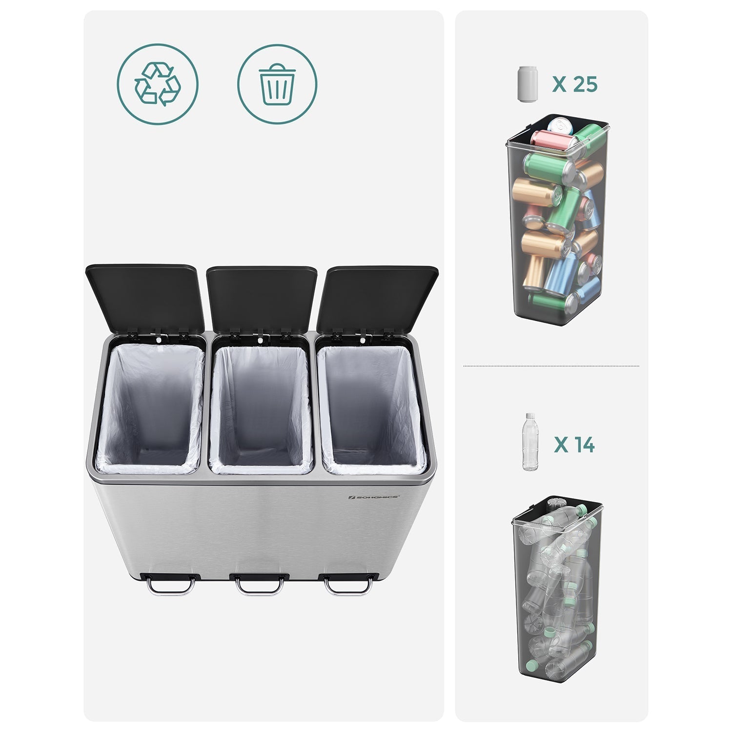 Prullenbak – 54 liter – 3 × 18 L