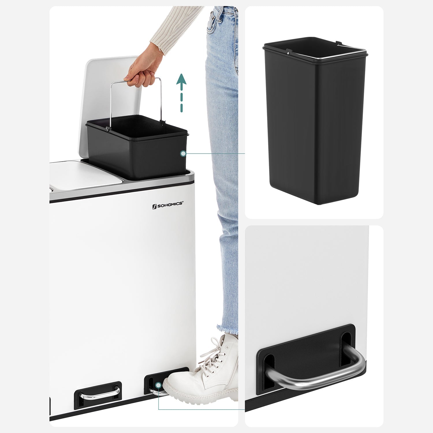 Afvalemmer - 3 compartimenten - Afvalscheiding - 3 x 18 L - Wit