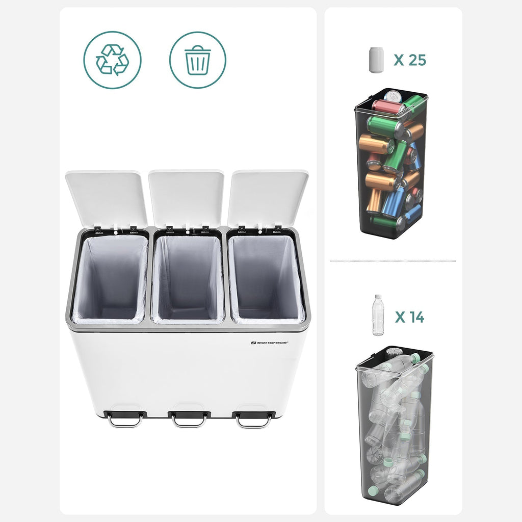 Afvalemmer - 3 compartimenten - Afvalscheiding - 3 x 18 L - Wit