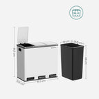 Afvalemmer - 3 compartimenten - Afvalscheiding - 3 x 18 L - Wit