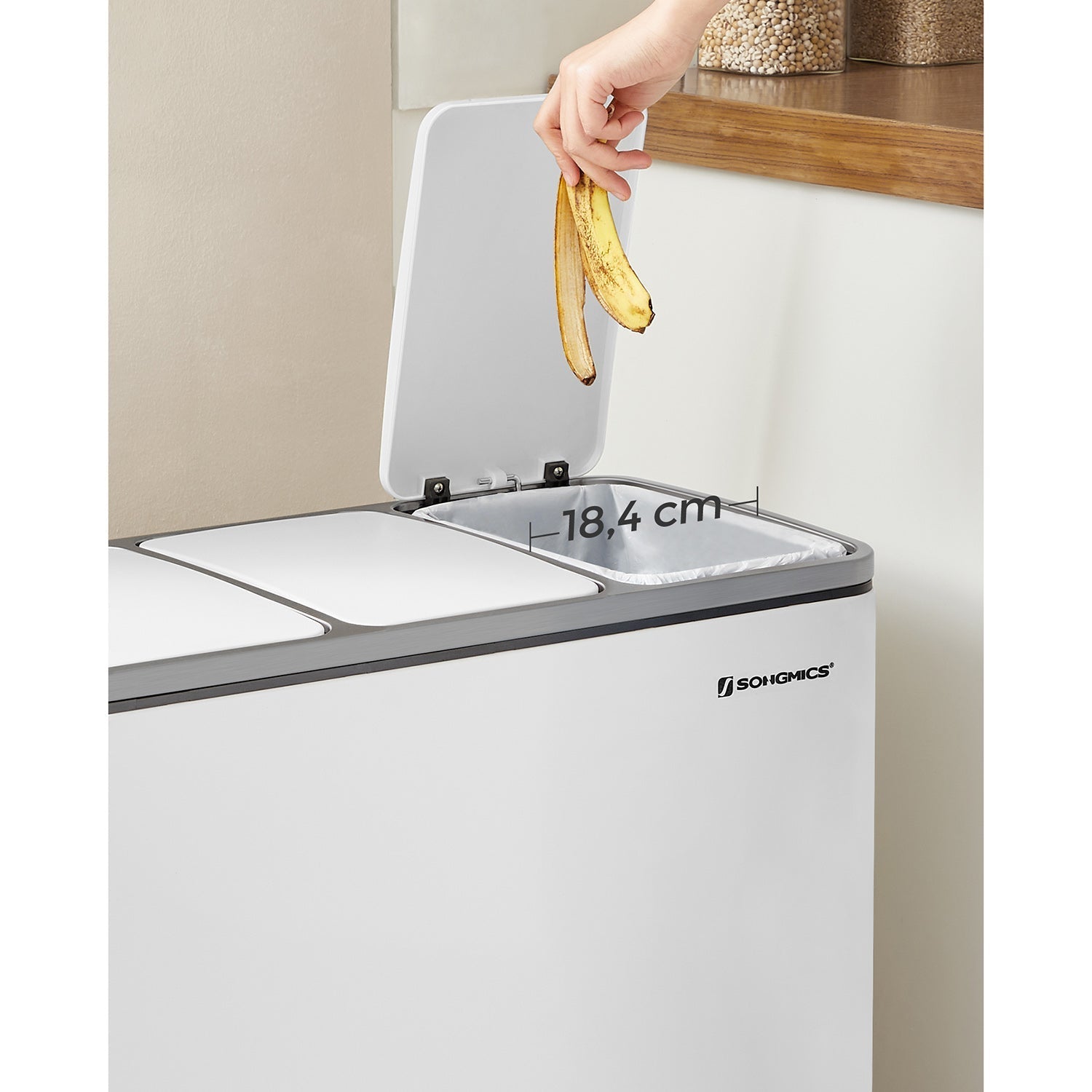 Afvalemmer - 3 compartimenten - Afvalscheiding - 3 x 18 L - Wit