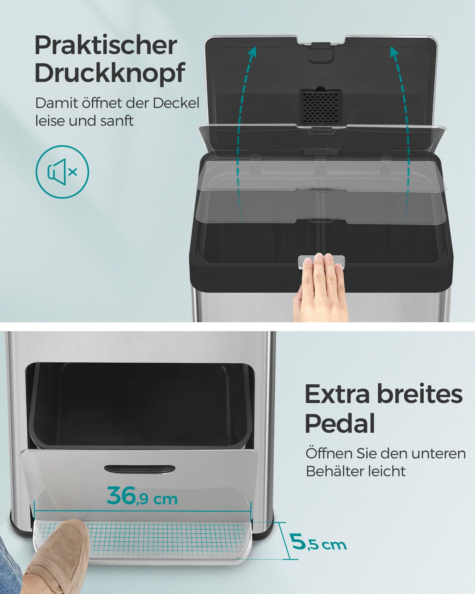 Keukenprullenbak Met Pedaal En 3 Compartimenten