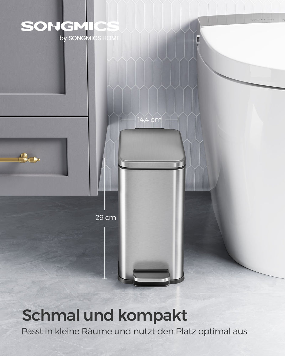 Prullenbak – 5 L – Staal – Waterbestendig – Met binnenemmer – 29,9 x 14,4 x 29 cm