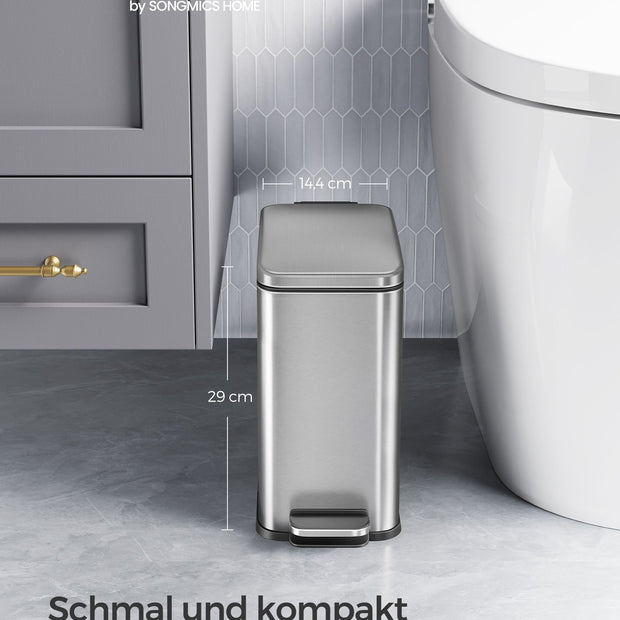 Prullenbak – 5 L – Staal – Waterbestendig – Met binnenemmer – 29,9 x 14,4 x 29 cm