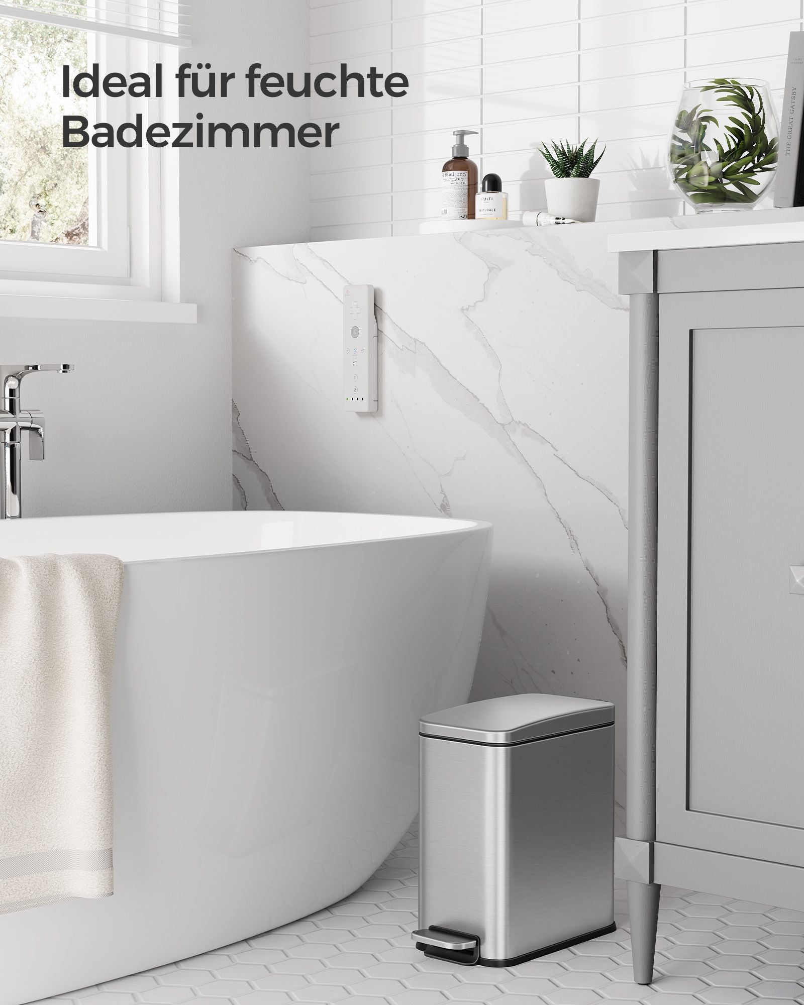 Prullenbak – 5 L – Staal – Waterbestendig – Met binnenemmer – 29,9 x 14,4 x 29 cm