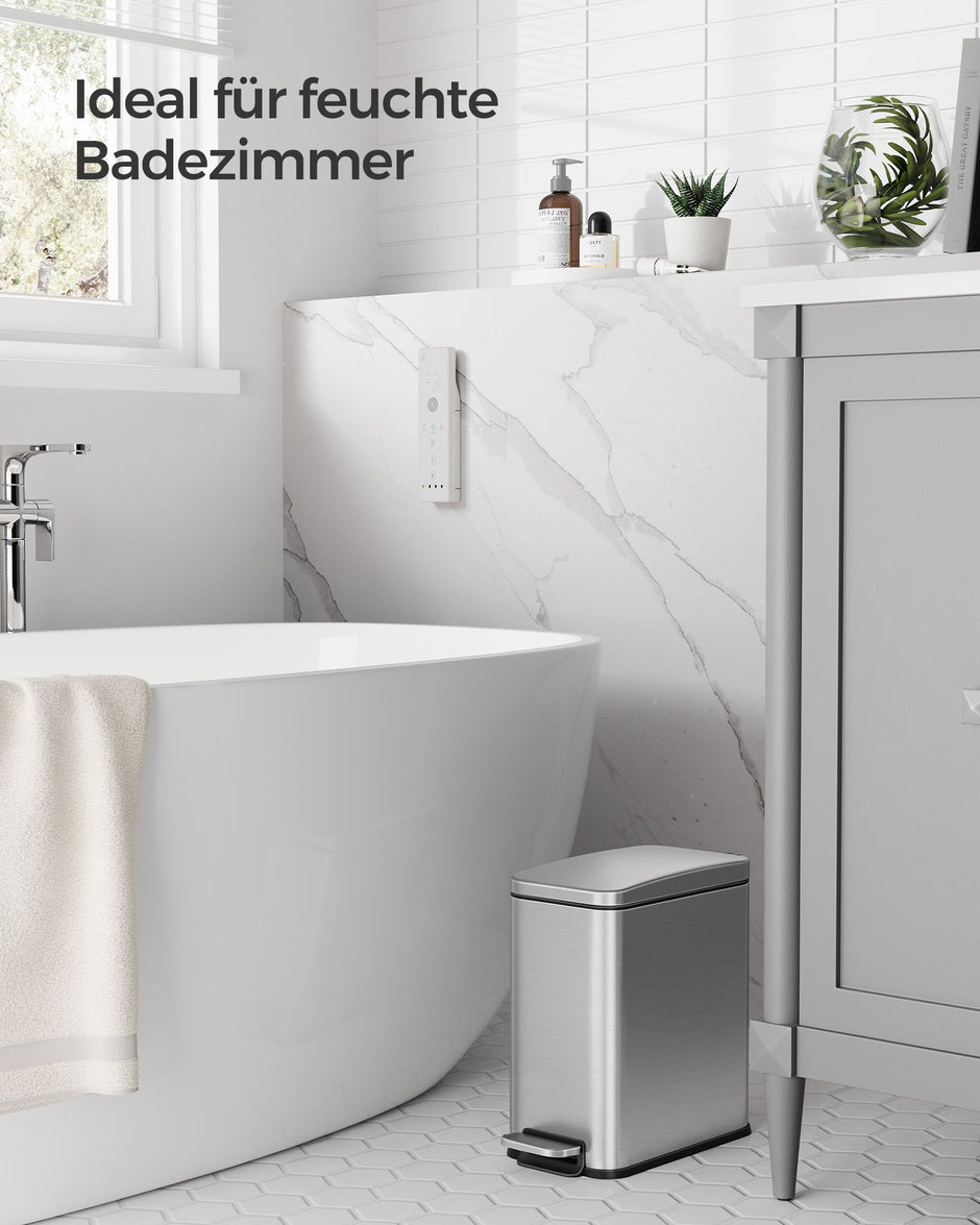 Prullenbak – 5 L – Staal – Waterbestendig – Met binnenemmer – 29,9 x 14,4 x 29 cm