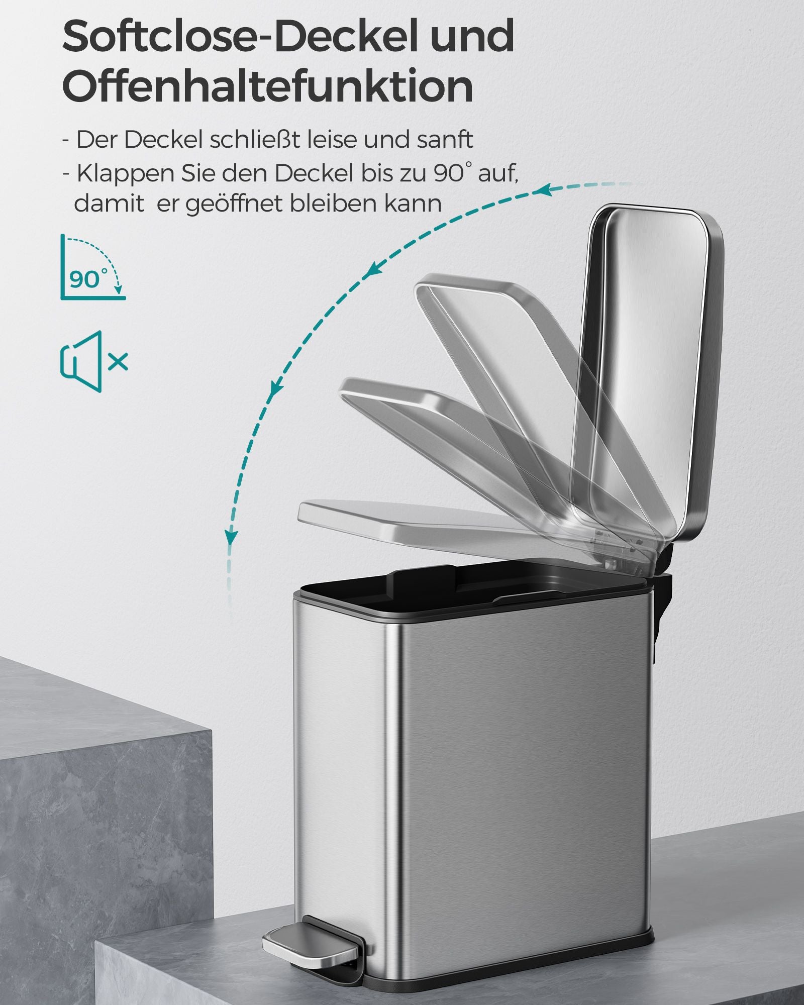 Prullenbak – 5 L – Staal – Waterbestendig – Met binnenemmer – 29,9 x 14,4 x 29 cm